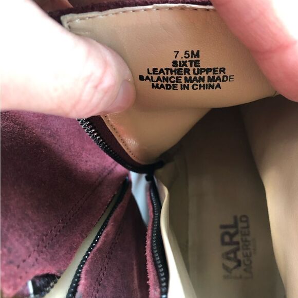 Karl Lagerfeld Paris Burgundy‎ Suede Fringe Ankle Booties Size 7.5 - Picture 10 of 10